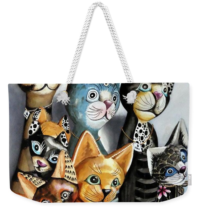 Cat Weekender Tote Bag featuring the painting Cheaper by the Dozen by Jeanette Ferguson