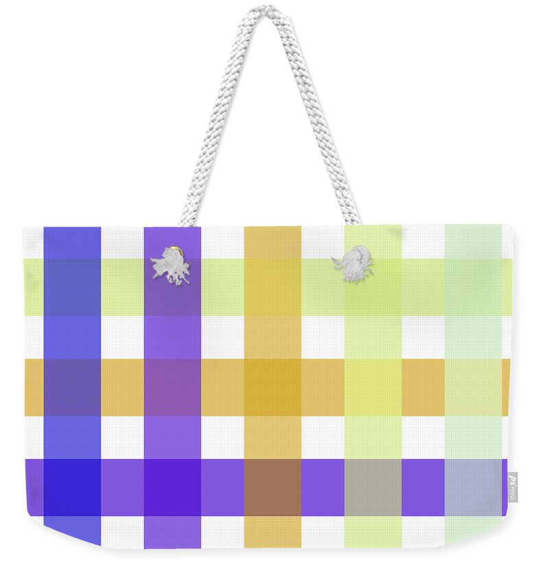 Checkered Fabric Weekender Tote Bag featuring the digital art Checkered Board Design Pattern in Blue Purple and Marigold by Patricia Awapara
