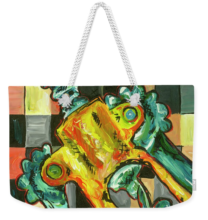 Wine Weekender Tote Bag featuring the painting Checkered Corkscrew by Britt Miller