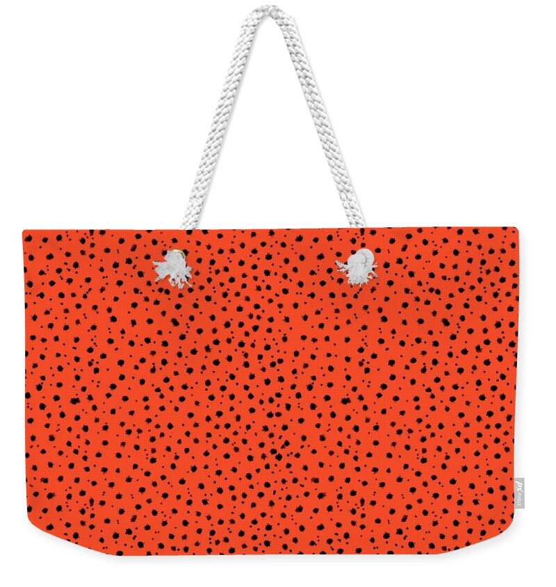 Cheetah Pattern Weekender Tote Bag featuring the digital art Cheetah Pattern on Papaya by Colleen Cornelius