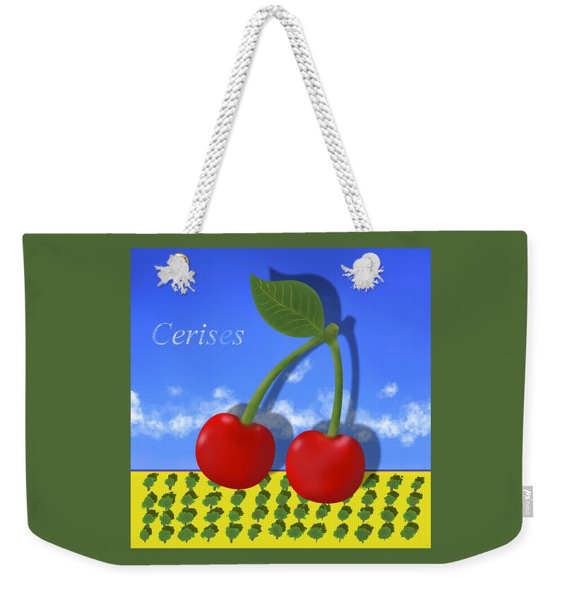 Cherries Weekender Tote Bag featuring the digital art Cherries by Steve Hayhurst