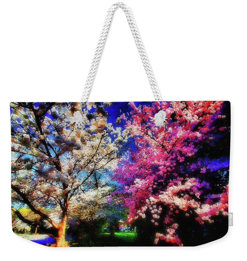 Trees Weekender Tote Bag featuring the photograph Cherry blossom impression, Tidal Basin. by Bill Jonscher