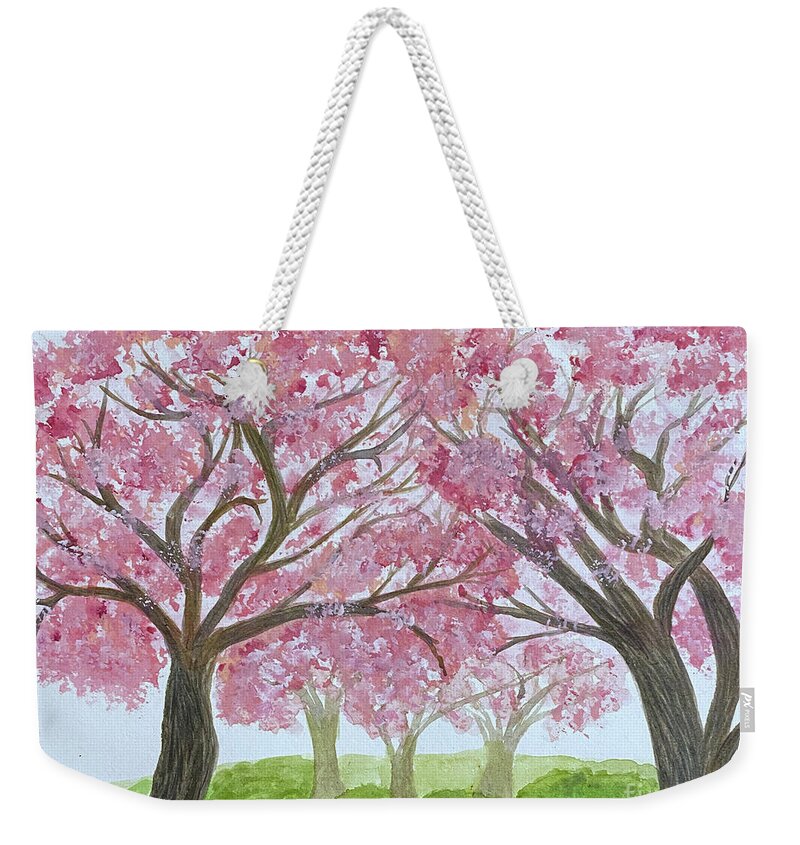 Cherry Trees Weekender Tote Bag featuring the mixed media Cherry Blossoms by Lisa Neuman