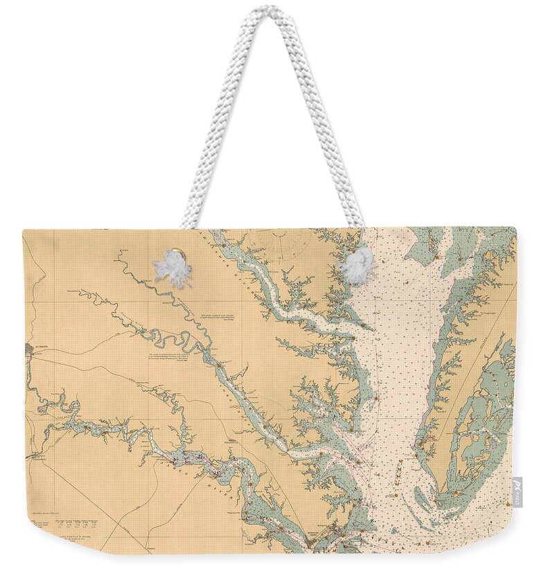 Chesapeake Bay Southern Part Weekender Tote Bag featuring the digital art Chesapeake Bay Southern Part, Coast and Geodetic Survey Chart 78, Vintage 1914 by Nautical Chartworks