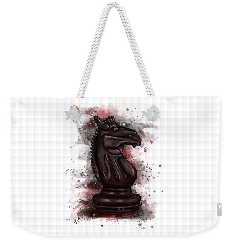 Chess Piece Weekender Tote Bag featuring the painting Chess piece splatter art, black chess knight by Nadia CHEVREL