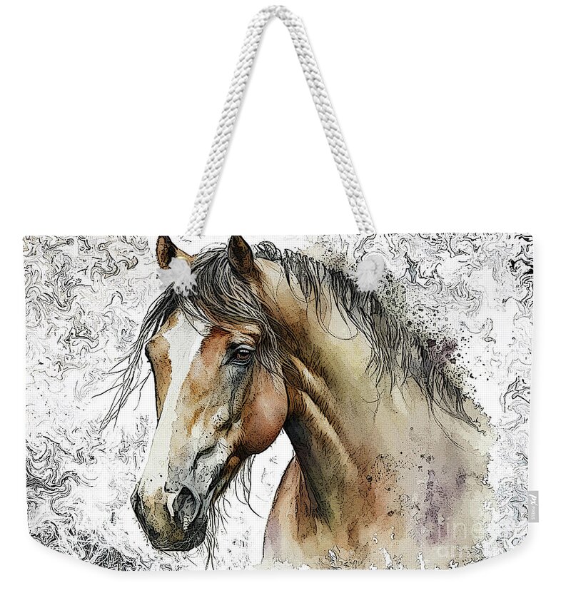 Stallion Weekender Tote Bag featuring the mixed media Chestnut Mustang by P Russell