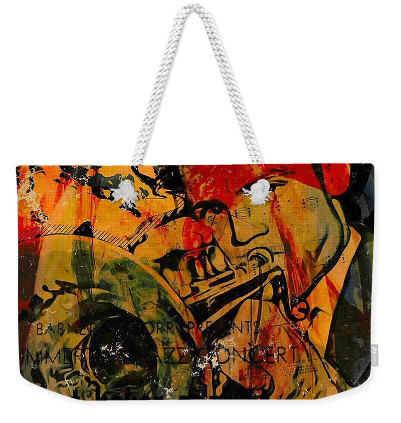 Chet Baker Weekender Tote Bag featuring the digital art Chet Baker plays by Dale Conn