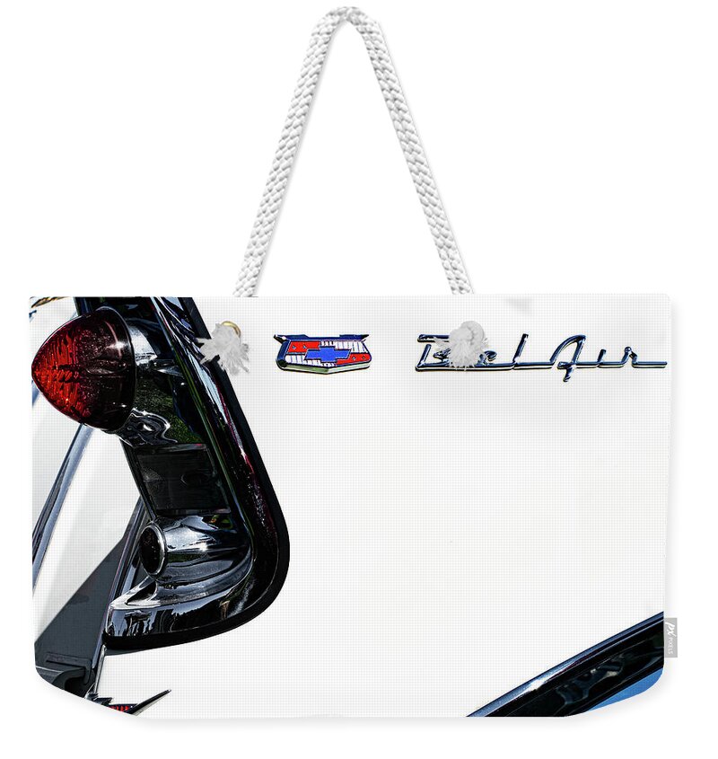 1950 Weekender Tote Bag featuring the photograph Chevy Bel Air Wagon by Bonny Puckett