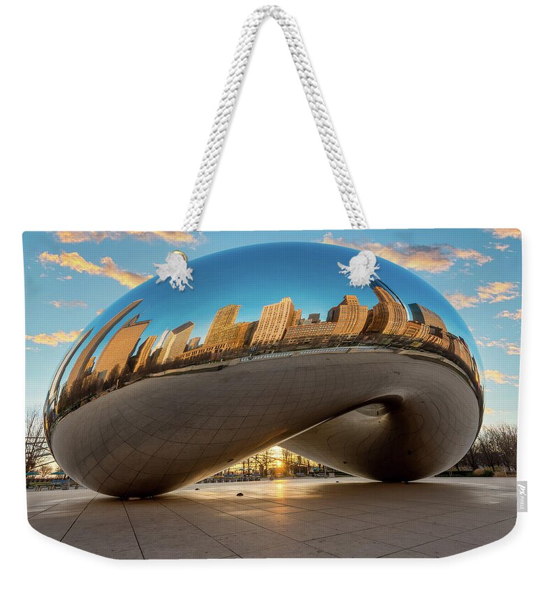 Chicago Cloud Gate Weekender Tote Bag featuring the photograph Chicago Cloud Gate at Sunrise by Sebastian Musial