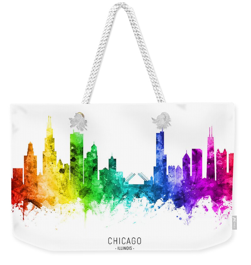 Chicago Weekender Tote Bag featuring the digital art Chicago Illinois Skyline #04 by Michael Tompsett