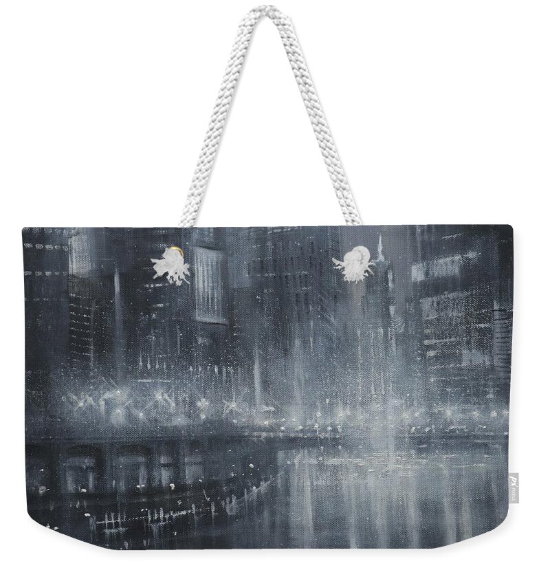 Chicago Weekender Tote Bag featuring the painting Chicago Noir by Tom Shropshire