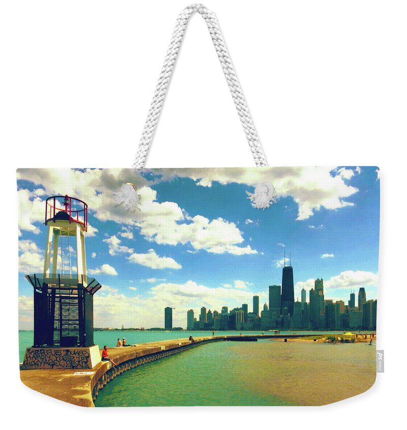 Architecture Weekender Tote Bag featuring the photograph Chicago Skyline North Avenue Beach Pier by Patrick Malon