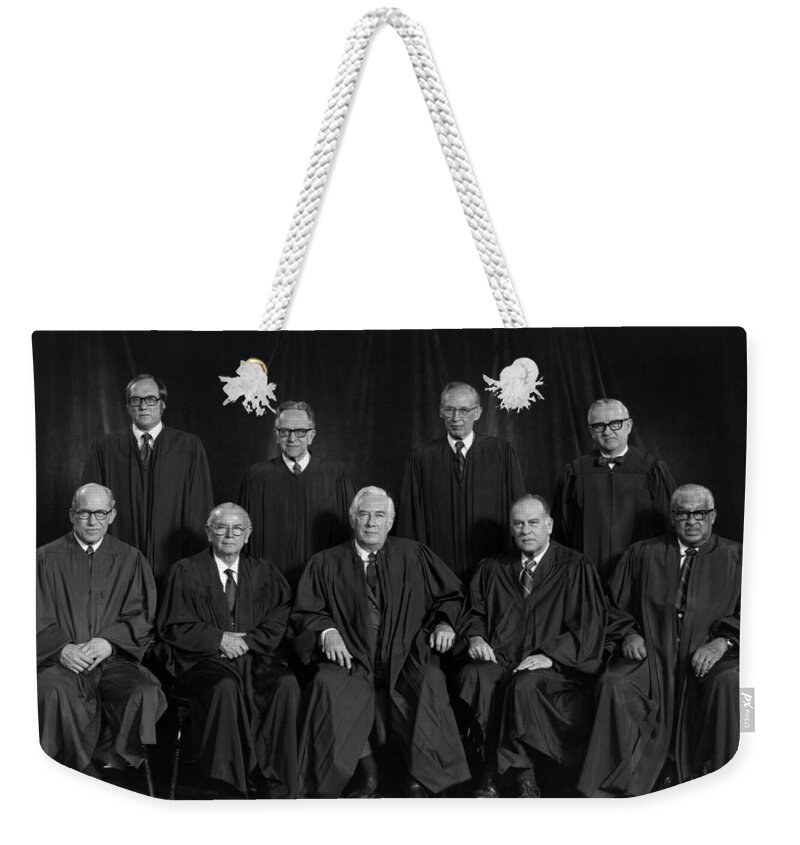 Chief Justice Warren Burger Weekender Tote Bag featuring the photograph Chief Justice Warren Burger and The 1976 Supreme Court by War Is Hell Store