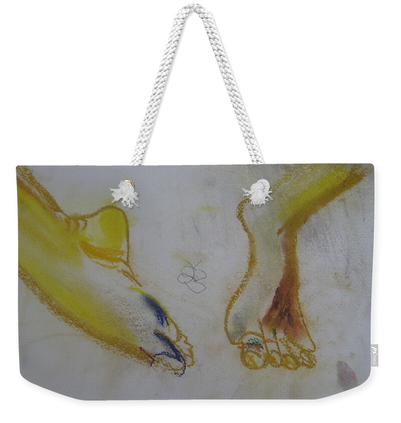  Weekender Tote Bag featuring the drawing Chieh's Feet by AJ Brown