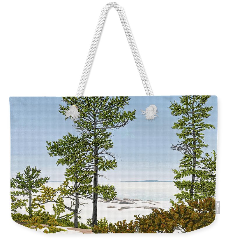 Georgian Bay Weekender Tote Bag featuring the painting Chikanishing Winter by Kenneth M Kirsch