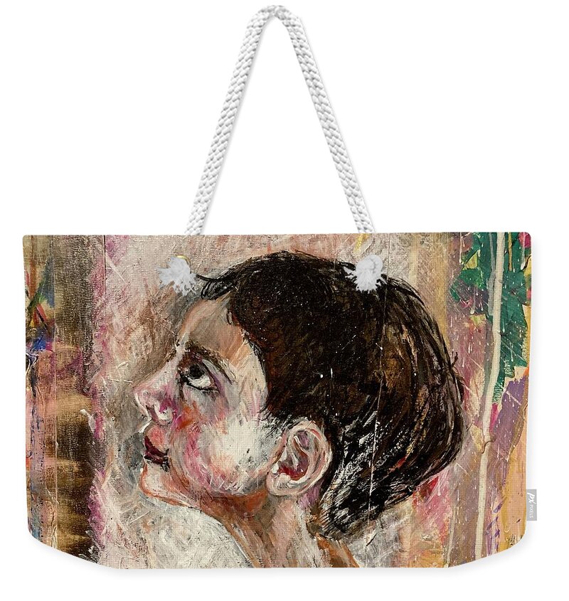 Child Weekender Tote Bag featuring the painting Child looking up by David Euler