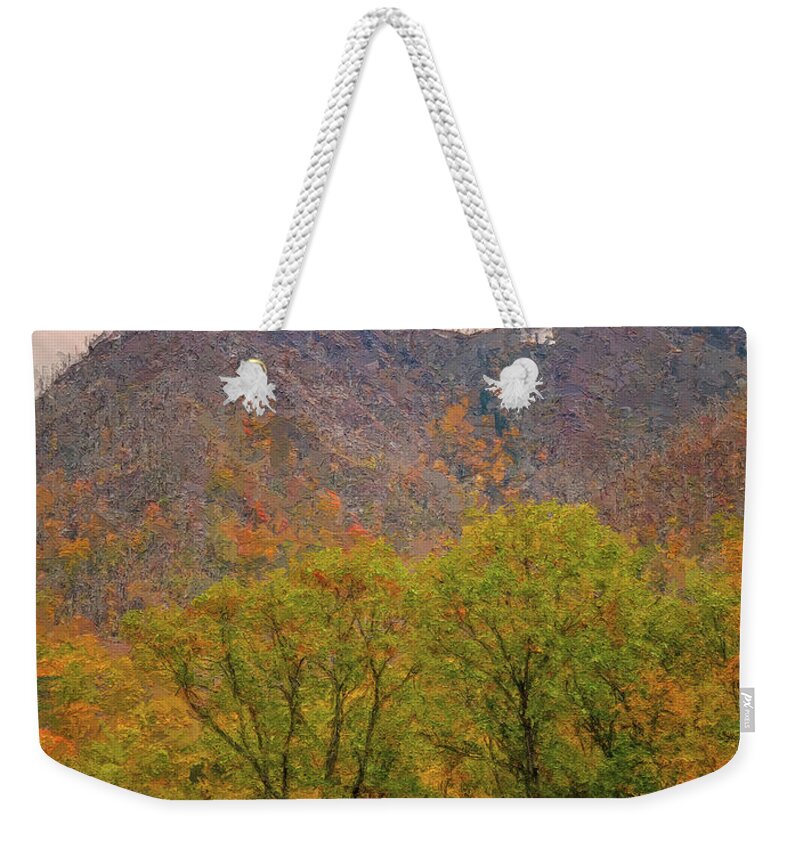 Chimney Tops In Autumn Weekender Tote Bag featuring the painting Chimey Tops Smokies Painting by Dan Sproul