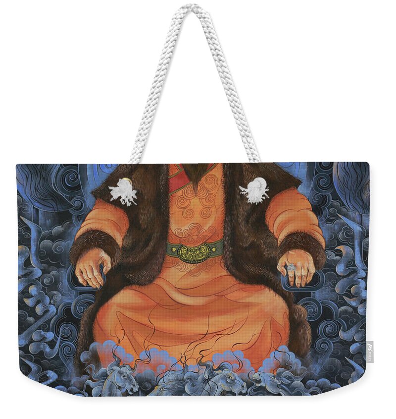 Genggiskhan Weekender Tote Bag featuring the painting Chinggis Khaan by Solongo Chuluuntsetseg