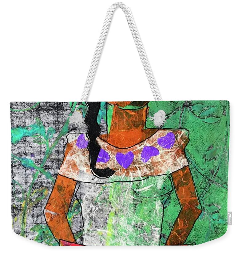 Abstract Portrait Weekender Tote Bag featuring the painting Chiquita con Melon by Elaine Elliott