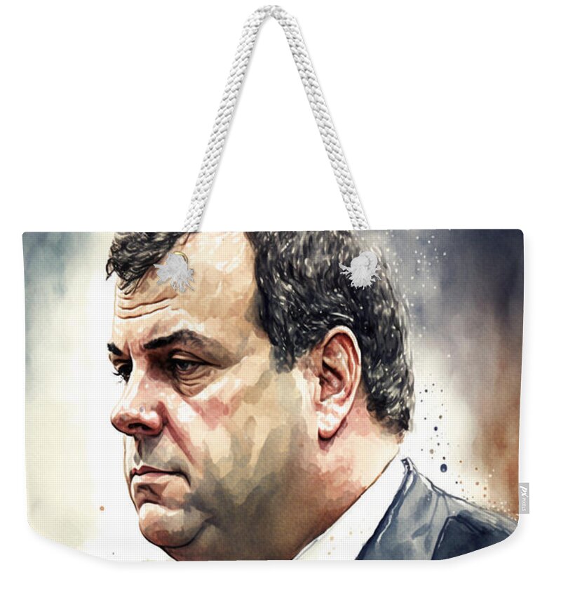 Governor Weekender Tote Bag featuring the painting Chris Christie by Kai Saarto