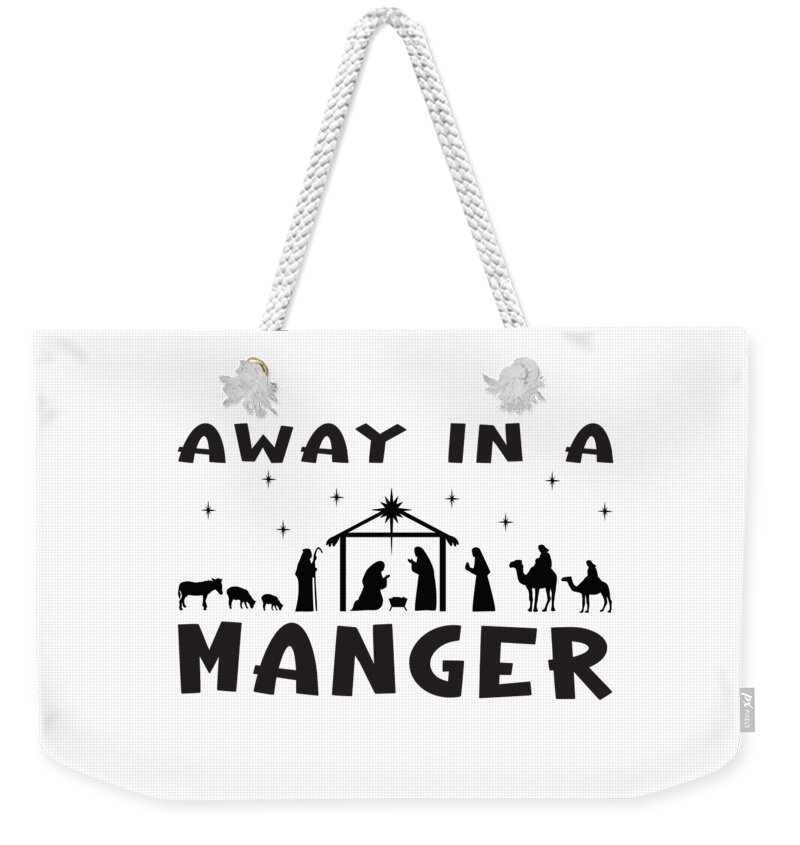 Christian Christmas Weekender Tote Bag featuring the digital art Christian Christmas Nativity - Away in a Manger by Bob Pardue