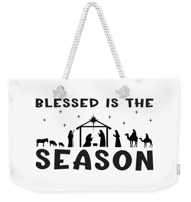 Christian Christmas Weekender Tote Bag featuring the digital art Christian Christmas Nativity - Blessed Season by Bob Pardue