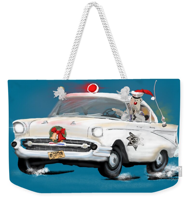 Police Weekender Tote Bag featuring the digital art Christmas 1957 Chevy Police Car by Doug Gist