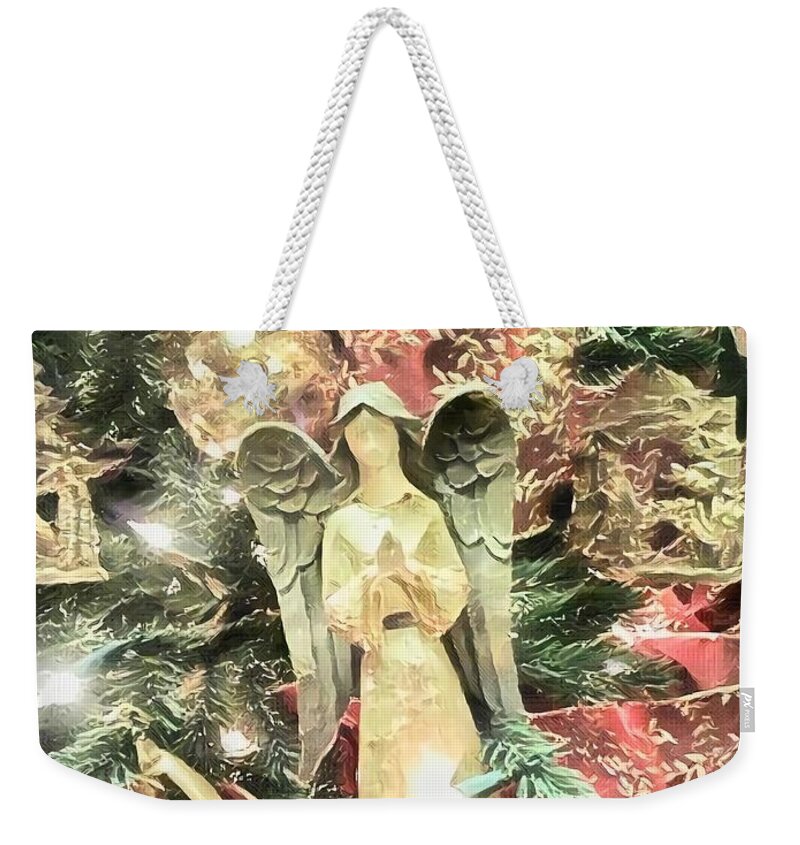 Holiday Weekender Tote Bag featuring the photograph Christmas Angel Greeting by Rachel Hannah