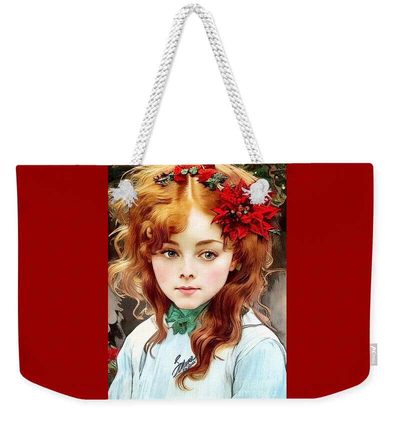 Christmas Art Weekender Tote Bag featuring the digital art Christmas Girl by Stacey Mayer