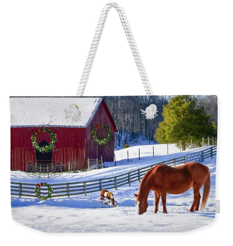 Animals Weekender Tote Bag featuring the photograph Christmas Horse Farm by Debra and Dave Vanderlaan