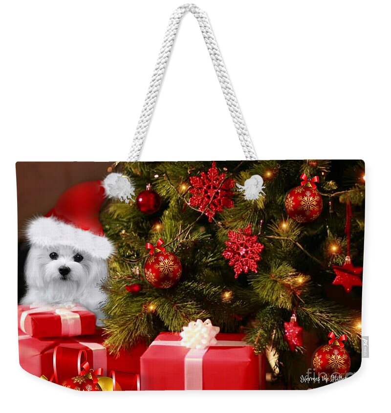 Maltese Dog Weekender Tote Bag featuring the mixed media Christmas Joy by Morag Bates