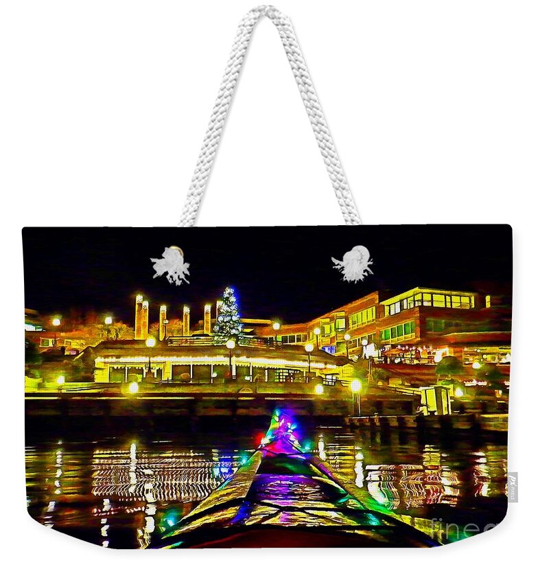 Kayak Weekender Tote Bag featuring the photograph Christmas Kayak at Carillon Point by Sea Change Vibes