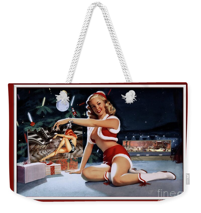 Christmas Pinup Weekender Tote Bag featuring the painting Christmas Pinup by Bill Medcalf Art Old Masters Xzendor7 Reproductions by Rolando Burbon