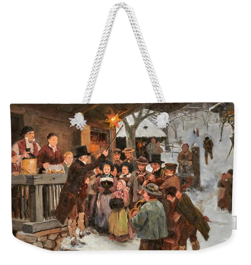 Hans Bachmann Weekender Tote Bag featuring the painting Christmas Singing by Hans Bachmann
