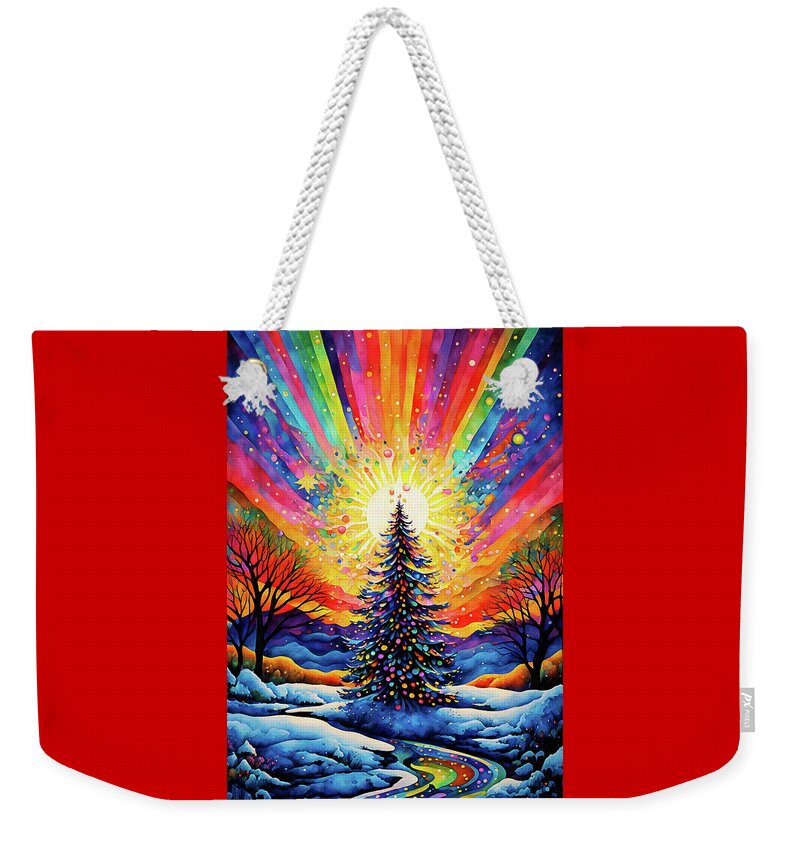 Christmas Weekender Tote Bag featuring the digital art Christmas Tree Celebration by Peggy Collins