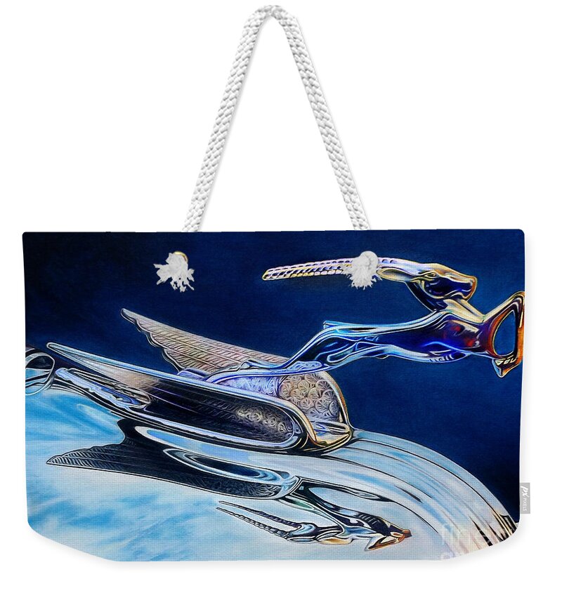 Ram Hood Ornament Image Weekender Tote Bag featuring the drawing Chrome Ram by David Neace