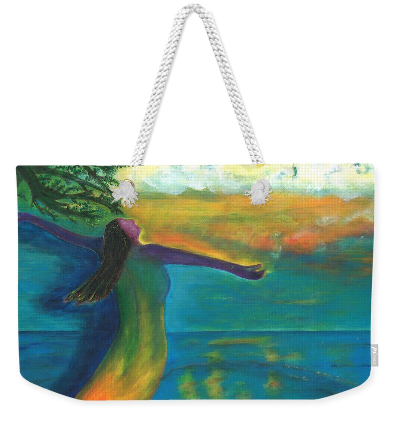 Awakening Weekender Tote Bag featuring the painting Chronicles of an Awakening Soul by Esoteric Gardens KN