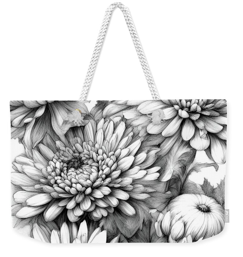 Chrysanthemum Weekender Tote Bag featuring the digital art Chrysanthemum Paint a Sketch by Delynn Addams
