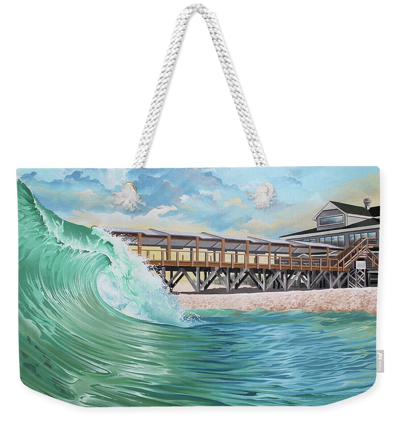 Seascape Weekender Tote Bag featuring the painting Chrystal Pier by William Love