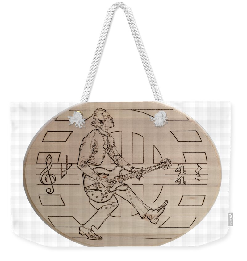 Pyrography Weekender Tote Bag featuring the pyrography Chuck Berry - Viva Viva Rock 'N' Roll by Sean Connolly