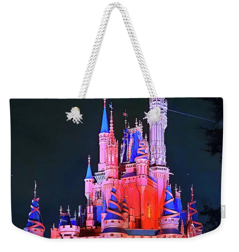 Cinderella Castle Weekender Tote Bag featuring the photograph Cinderella Castle at Night by Mark Andrew Thomas