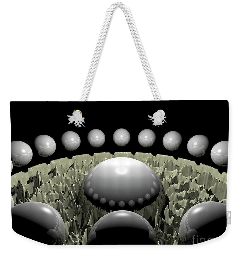 Three Dimensional Weekender Tote Bag featuring the digital art Circle of 3D Spheres by Phil Perkins