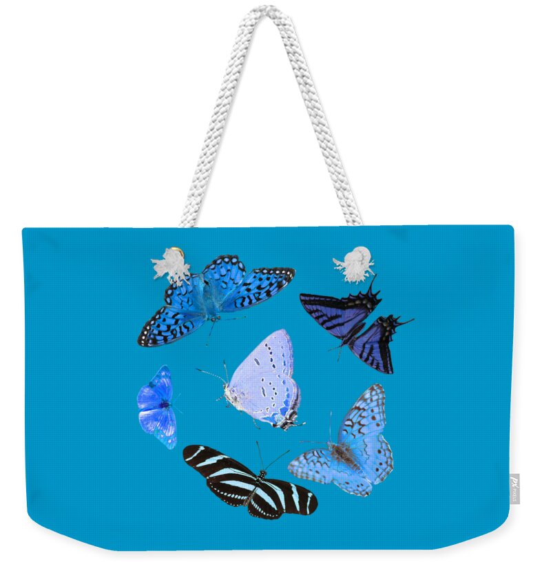 Blue Weekender Tote Bag featuring the photograph Circle Of Blue Butterflies by Shane Bechler
