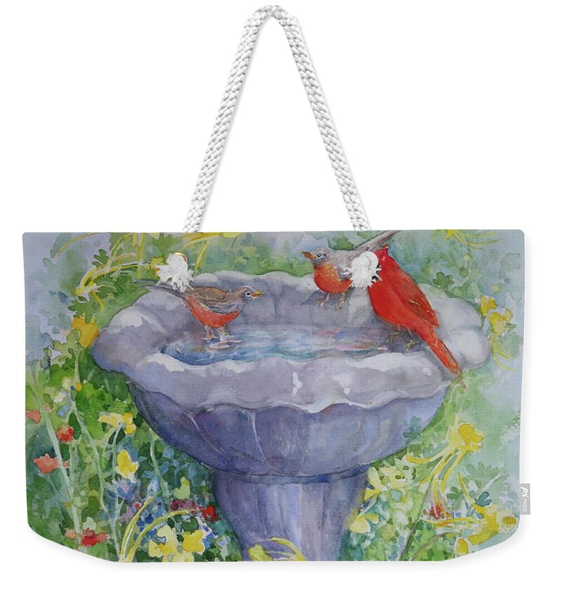 Cardinal Weekender Tote Bag featuring the painting Circle of Friends by Sue Kemp