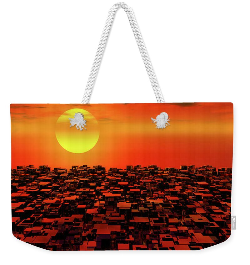 Sun Weekender Tote Bag featuring the digital art City and Sun by Phil Perkins
