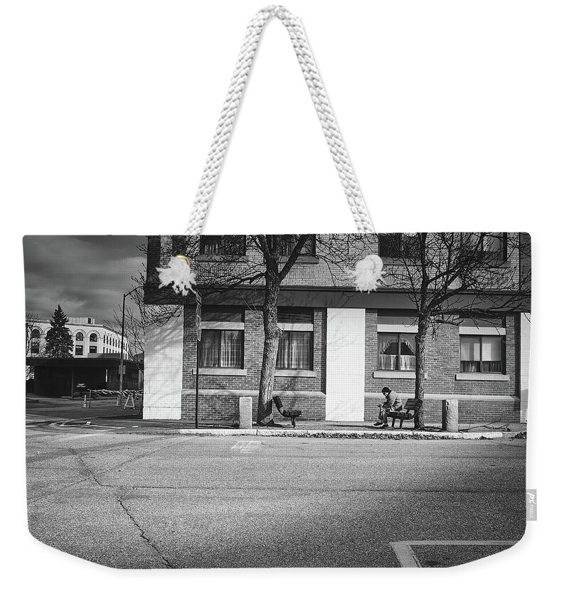 City Weekender Tote Bag featuring the photograph City Bench by Bob Orsillo
