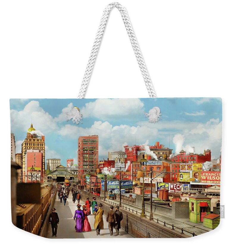 New York Weekender Tote Bag featuring the photograph City - Brooklyn, NY - Infinite City 1908 by Mike Savad
