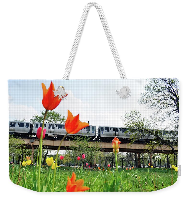 Garfield Park Conservatory Weekender Tote Bag featuring the photograph City Garden Chicago L Train by Kyle Hanson