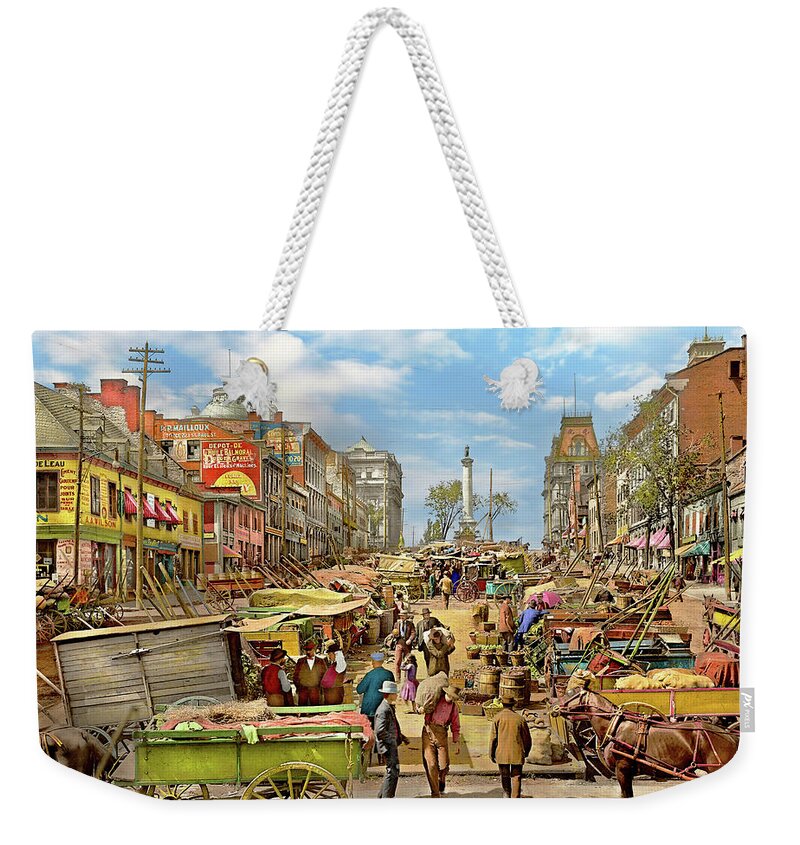 Jacques Cartier Square Weekender Tote Bag featuring the photograph City - Montreal, CA - Jacques Cartier Square 1900 by Mike Savad