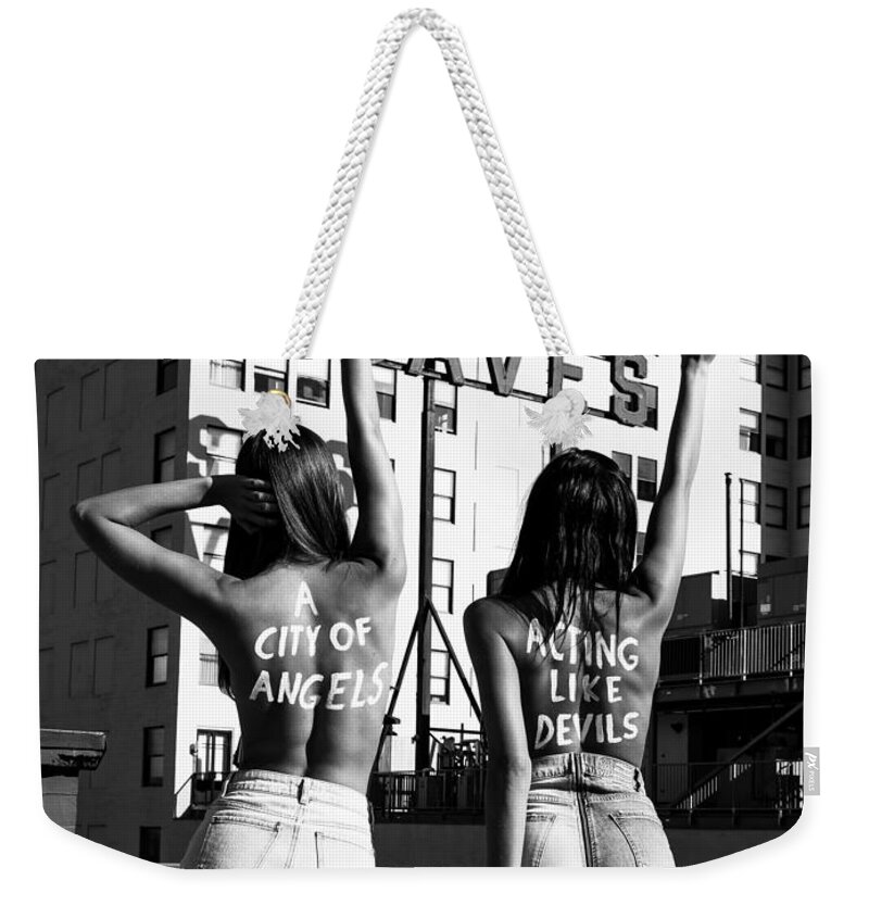 Black And White Weekender Tote Bag featuring the photograph City of Angels by Brendan North